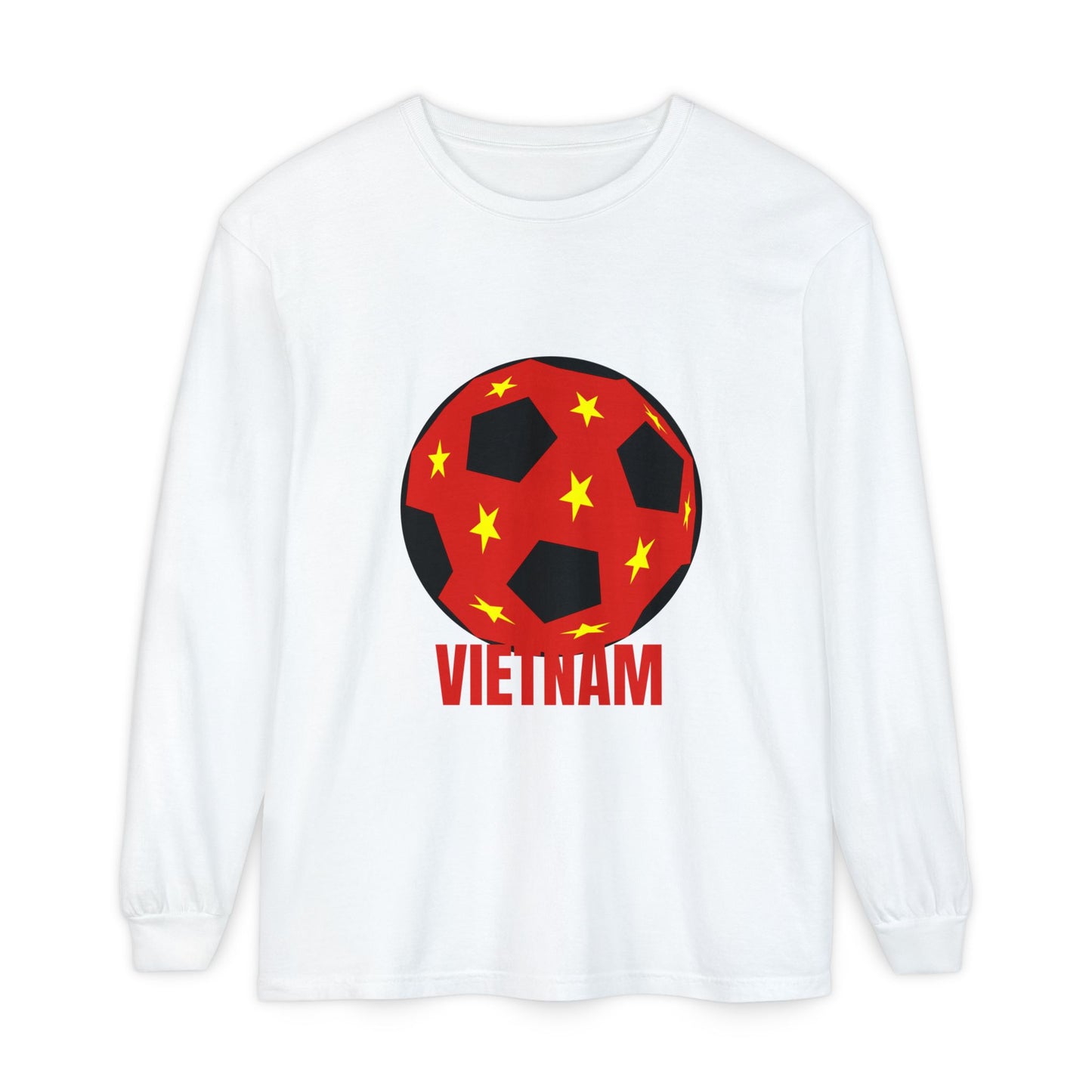Vietnam Fan Specialty Soccer Ball Design Long Sleeve Tee Red Text