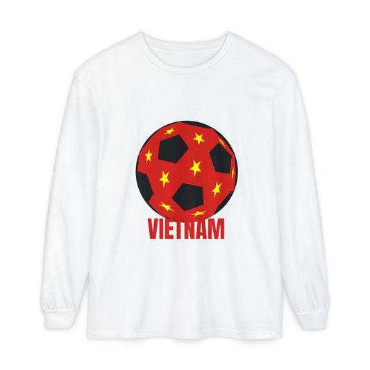 Vietnam Fan Specialty Soccer Ball Design Long Sleeve Tee Red Text