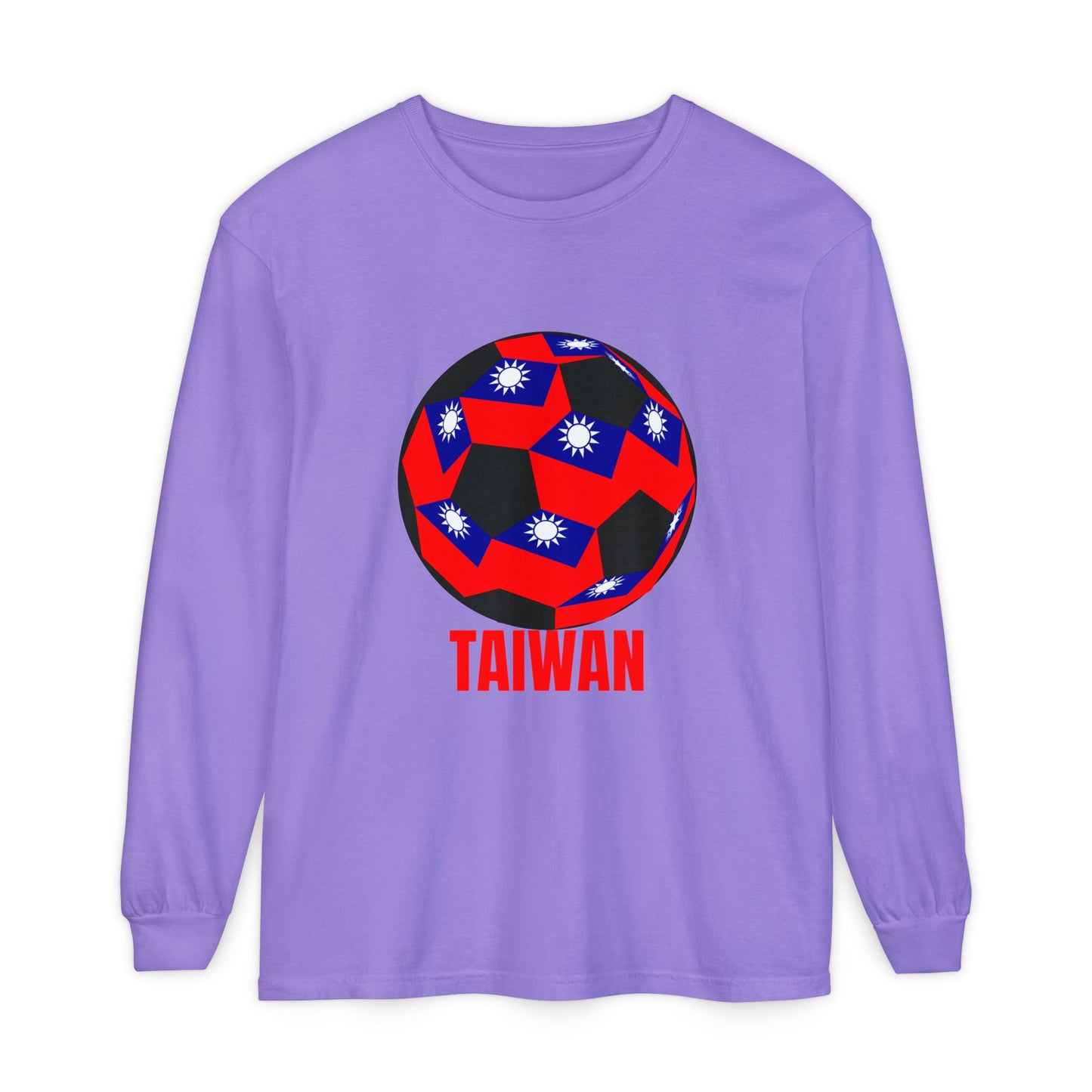 Taiwan Fan Specialty Soccer Ball Design  Long Sleeve T Shirt Red Text