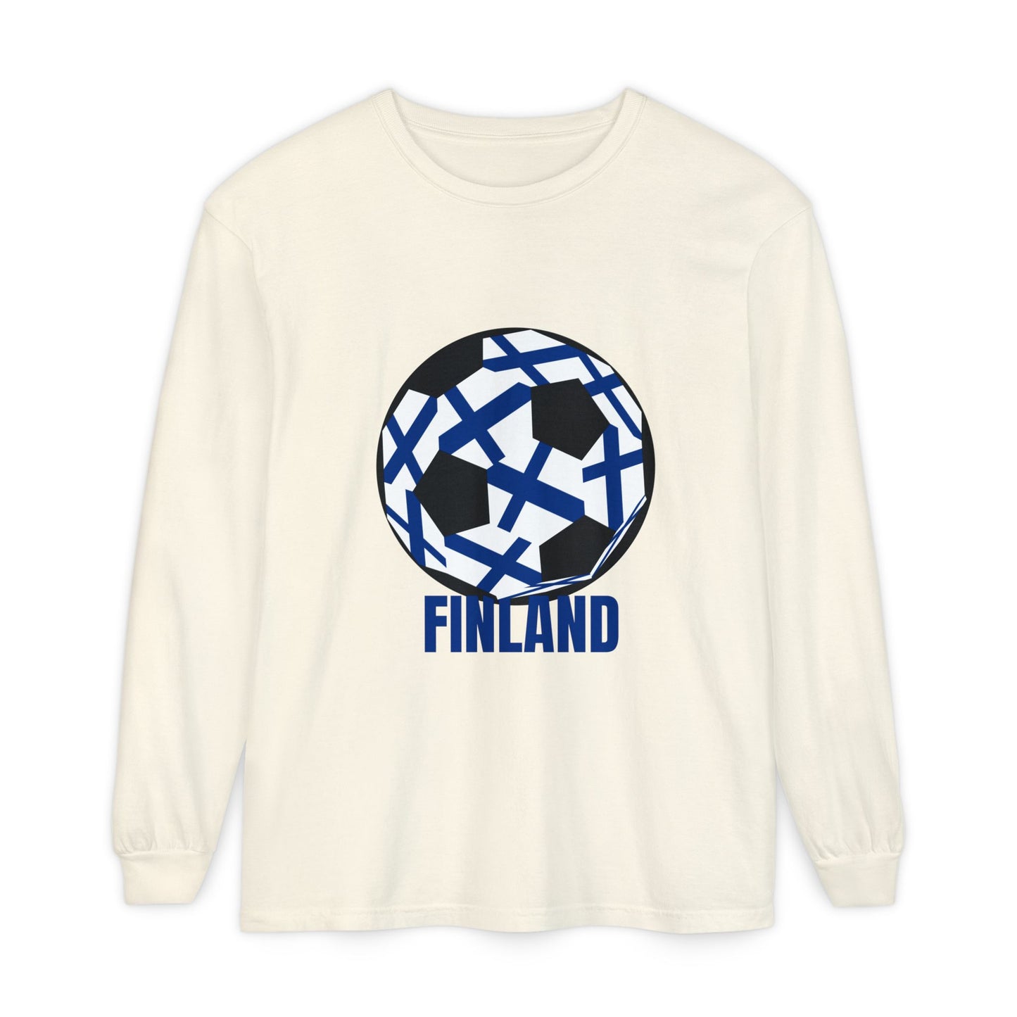 Finland Fan Specialty Soccer Ball Design Long Sleeve Tee