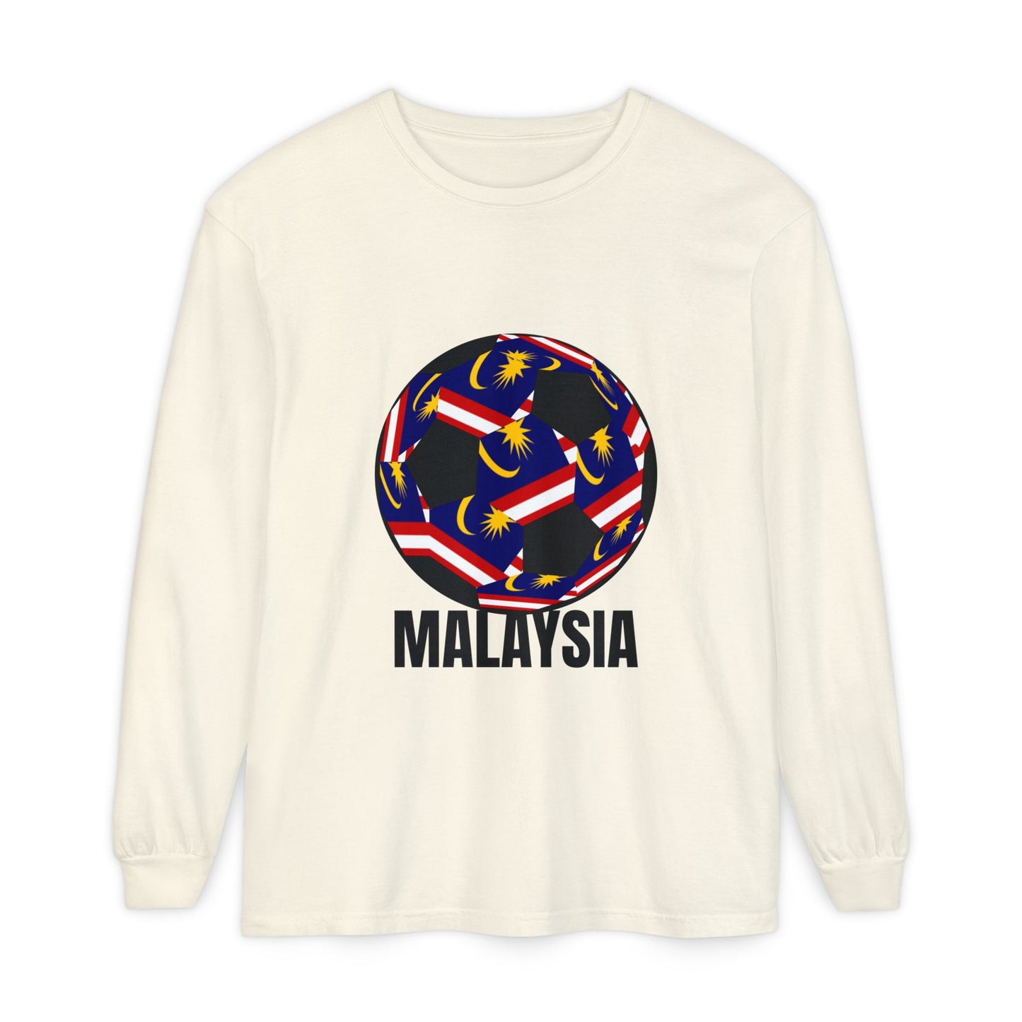 Malaysia Fan Specialty Soccer Ball Design T Shirt Long Sleeve Tee