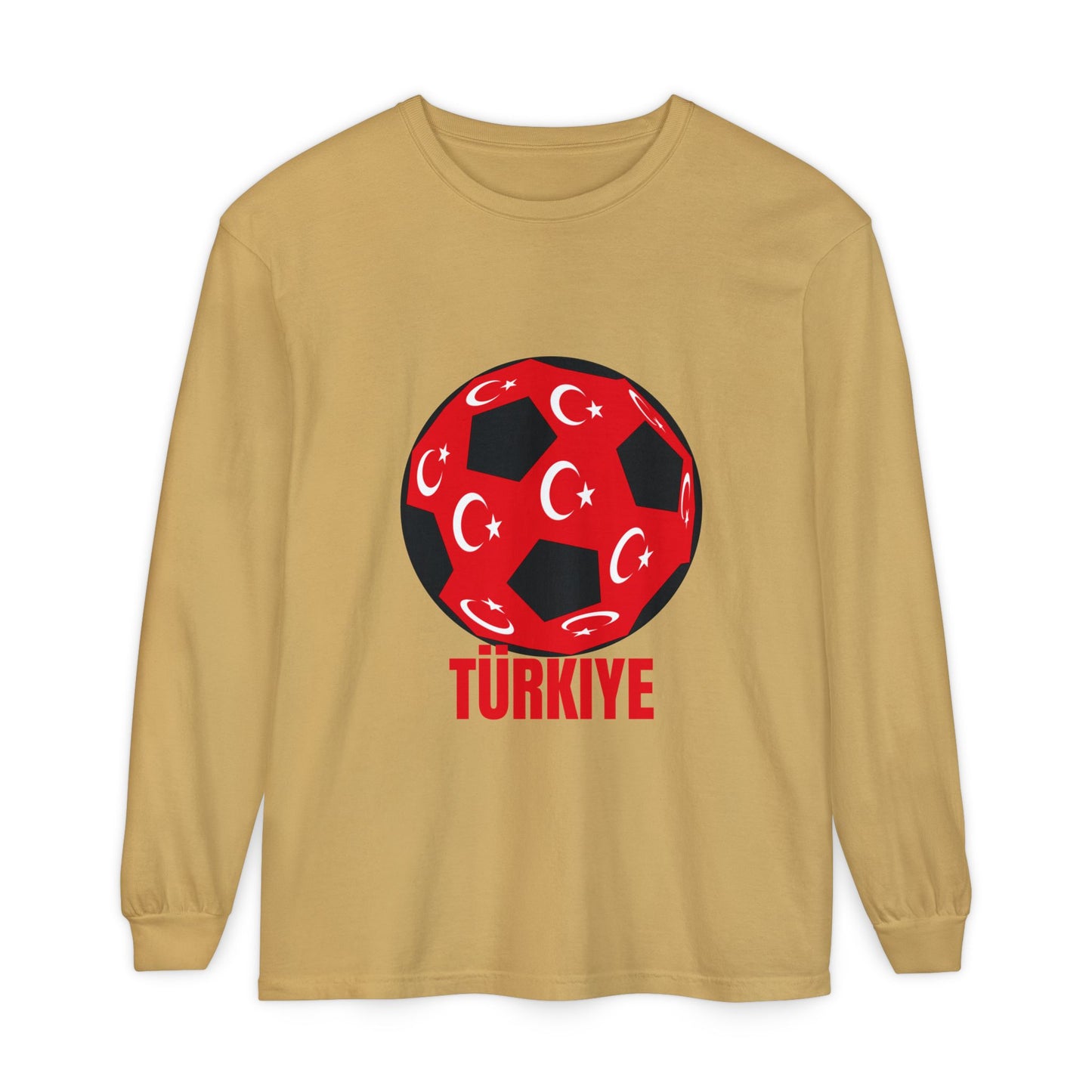 Türkiye Fan Specialty Soccer Ball Design T Shirt Long Sleeve T-Shirt Red Text