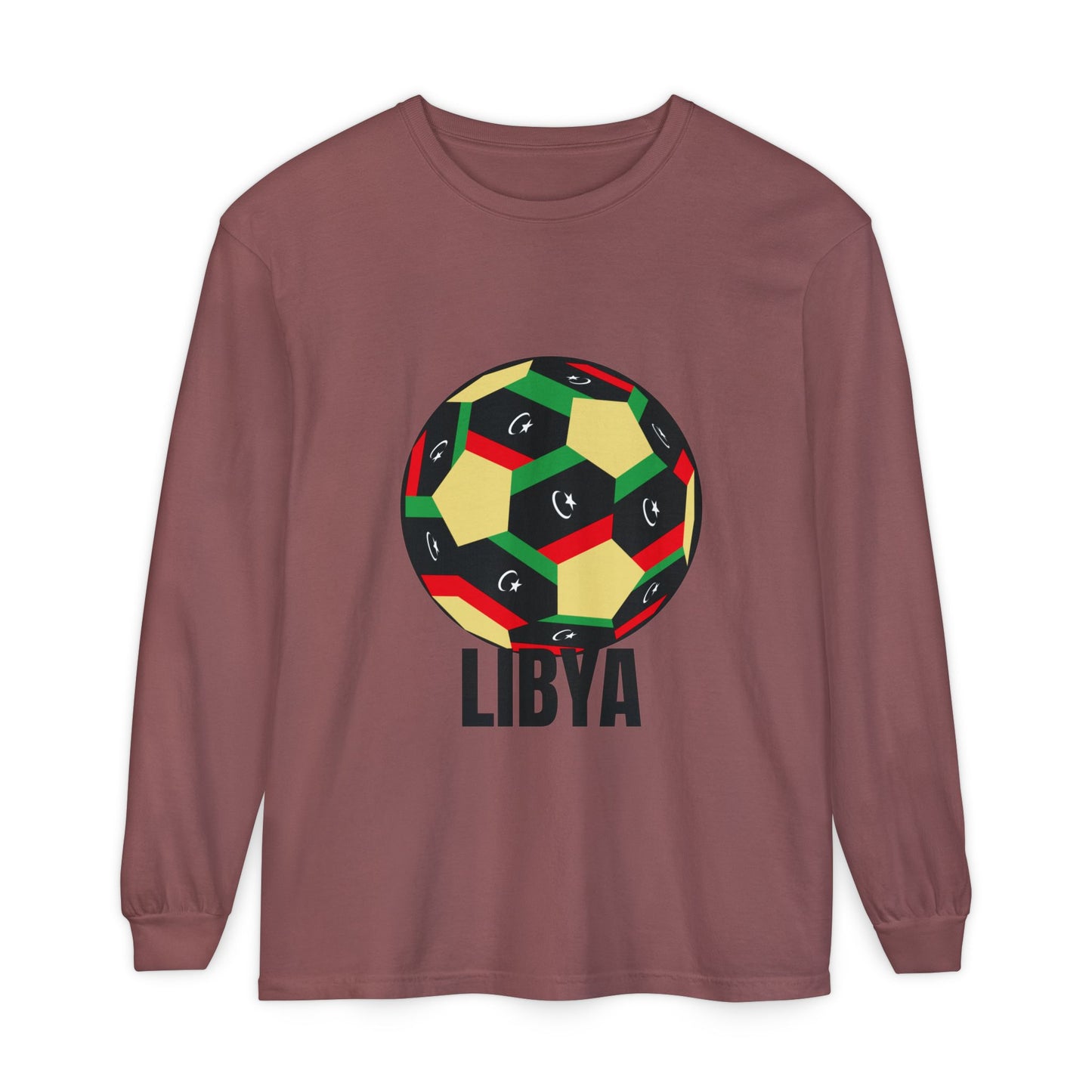 Libya Fan Specialty Soccer Ball Design T Shirt Long Sleeve Tee