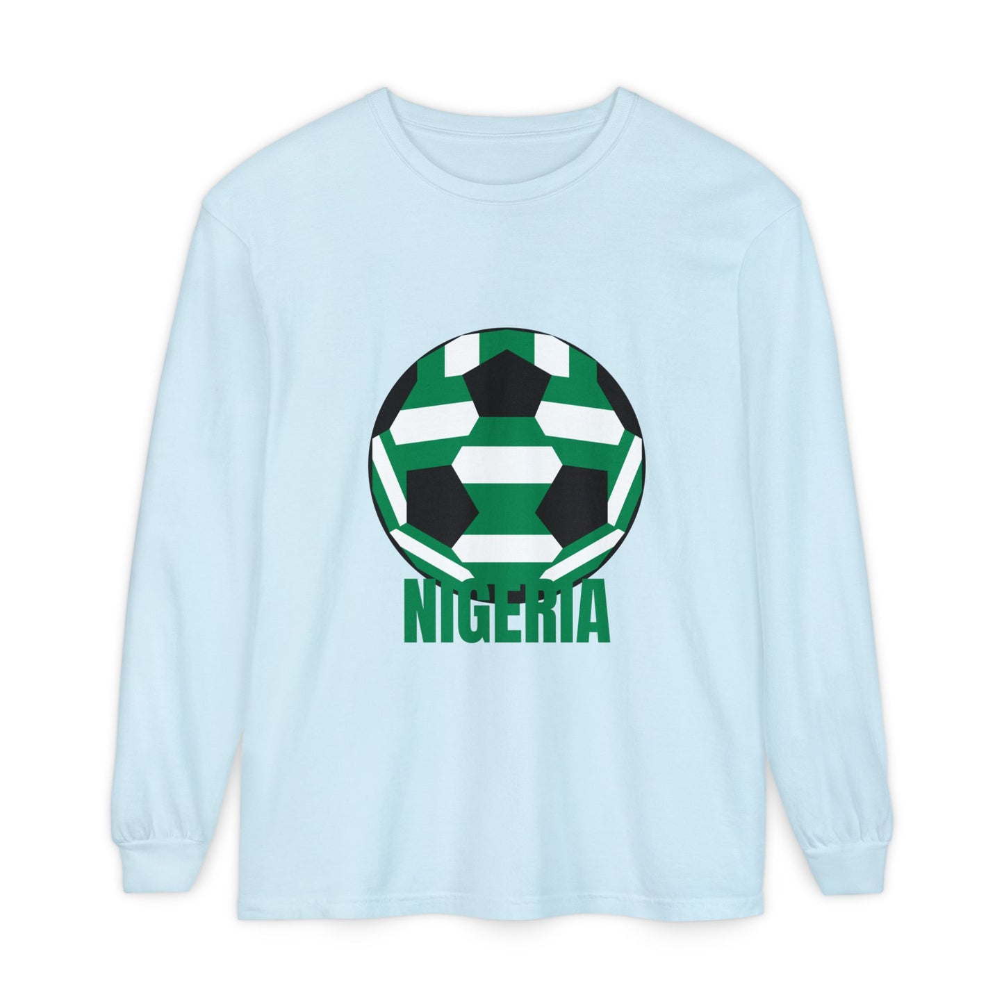 Nigeria Fan Specialty Soccer Ball Design Long Sleeve Tee