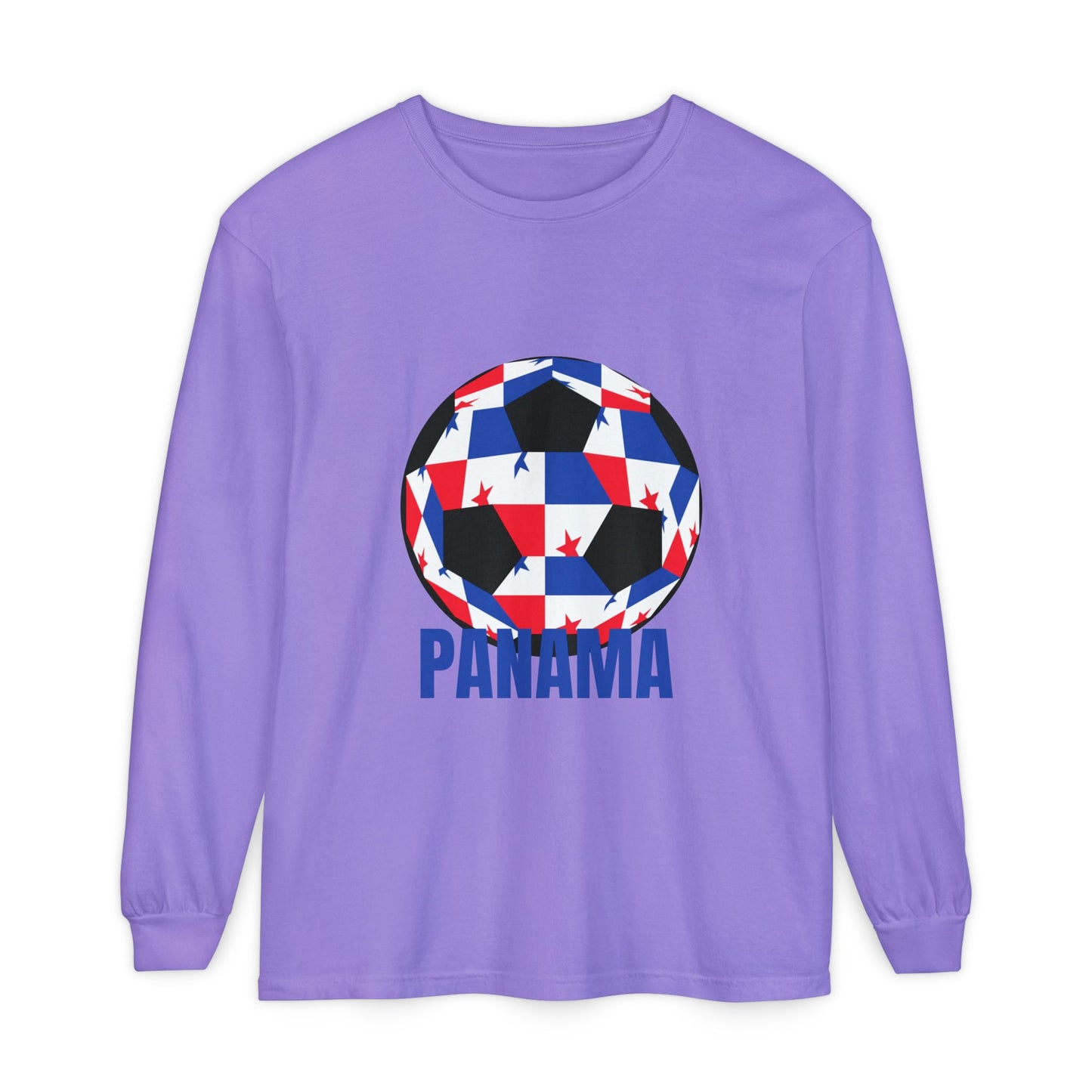 Panama Fan Specialty Soccer Ball Design T Shirt Long Sleeve T-Shirt blue Text