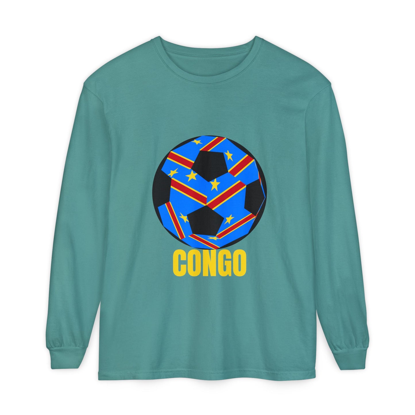 Congo Fan Specialty Soccer Ball Design T Shirt Yellow Text