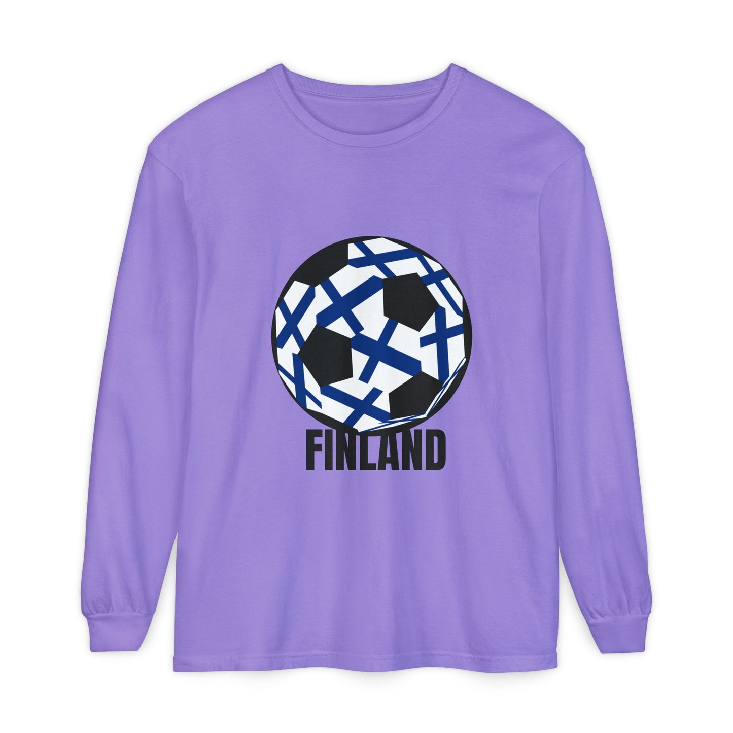 Finland Fan Specialty Soccer Ball Design Long Sleeve Tee