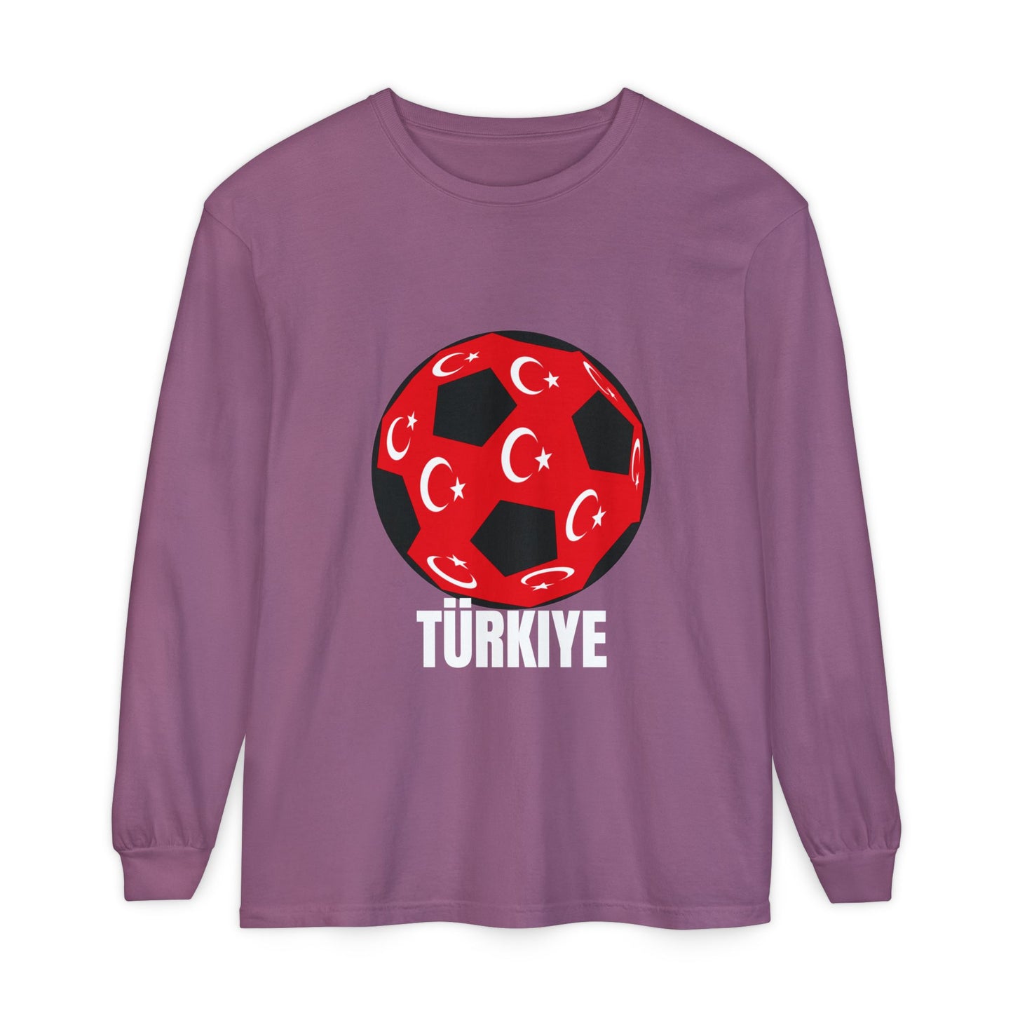 Türkiye Fan Specialty Soccer Ball Design Long Sleeve Tee White Text