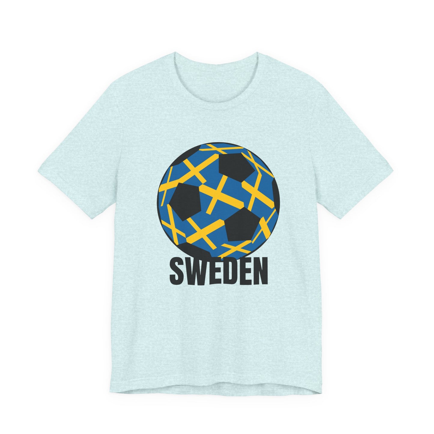 Sweden Fan Specialty Soccer Ball Design T Shirt Black Text