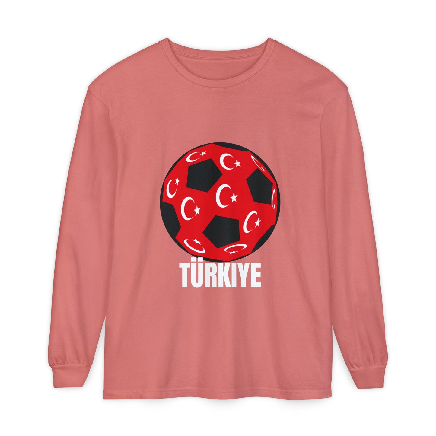 Türkiye Fan Specialty Soccer Ball Design Long Sleeve Tee White Text