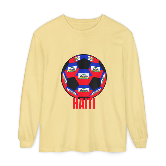 Haiti Flag Soccer Ball Long Sleeve Tee