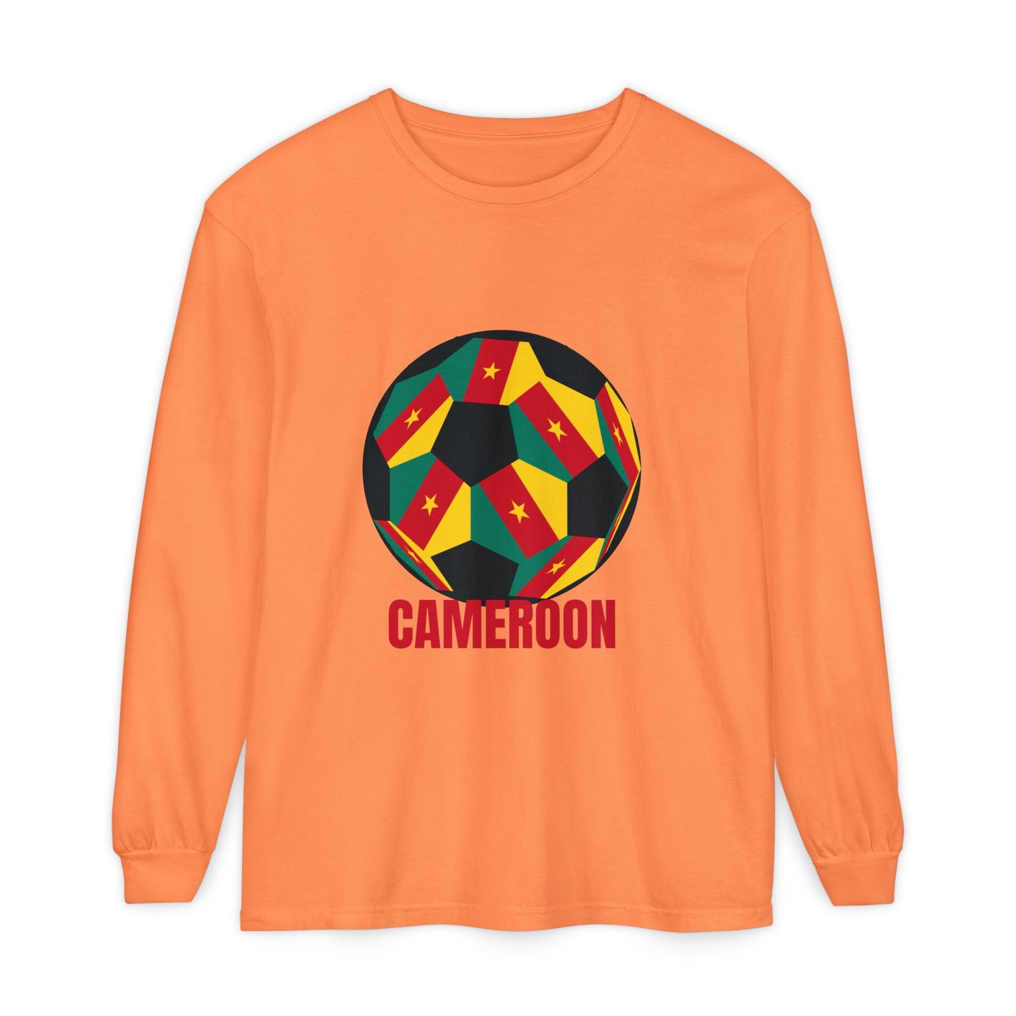 Cameroon Fan Specialty Soccer Ball Design Long Sleeve Tee
