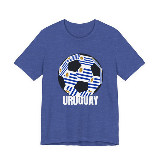 Uruguay Fan Specialty Soccer Ball Design T Shirt White Text