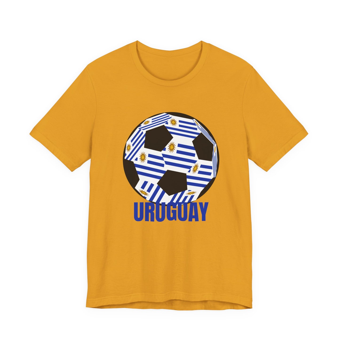 Uruguay Fan Specialty Soccer Ball Design T Shirt Blue Text