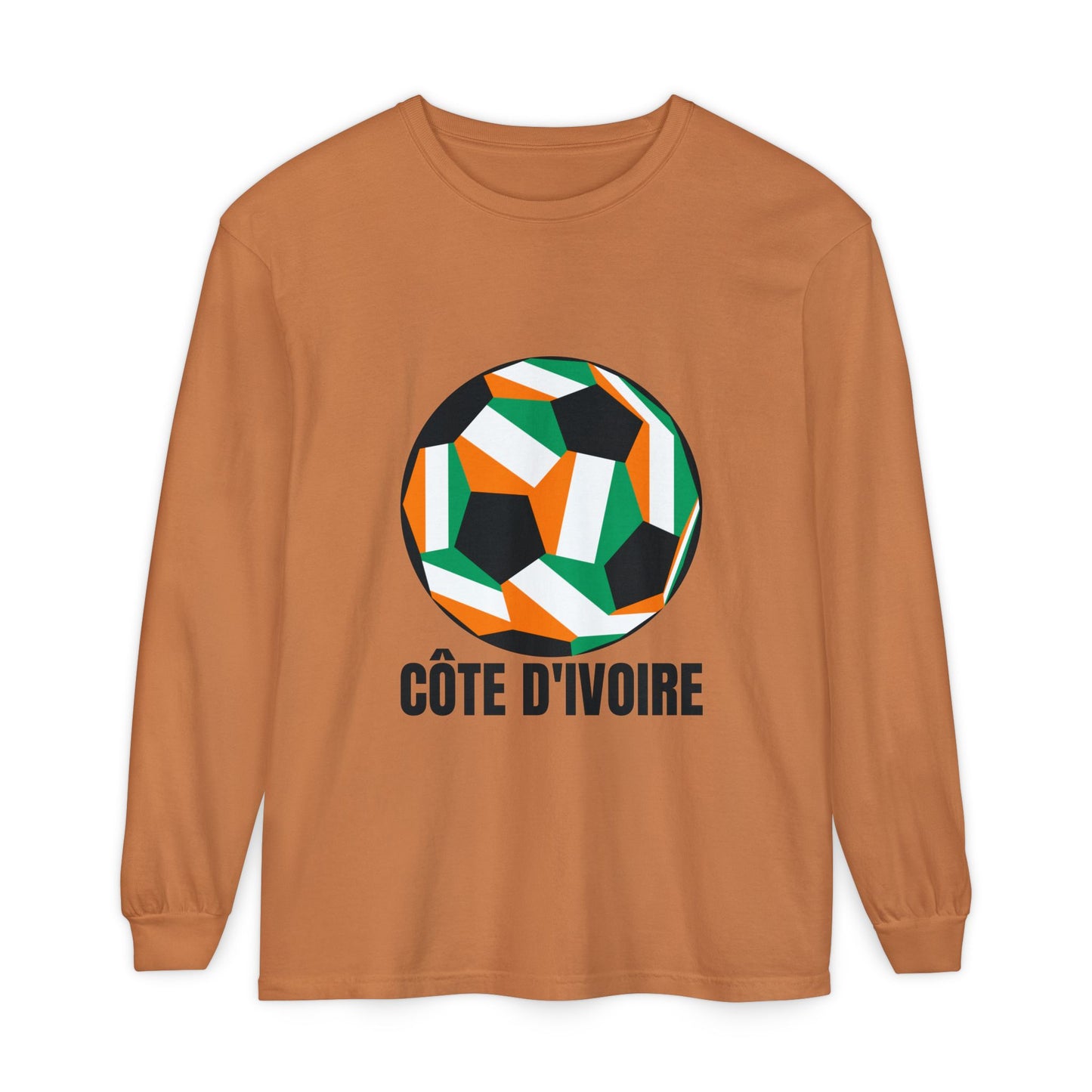 Cote D Ivoire Fan Specialty Soccer Ball Design Long Sleeve Tee