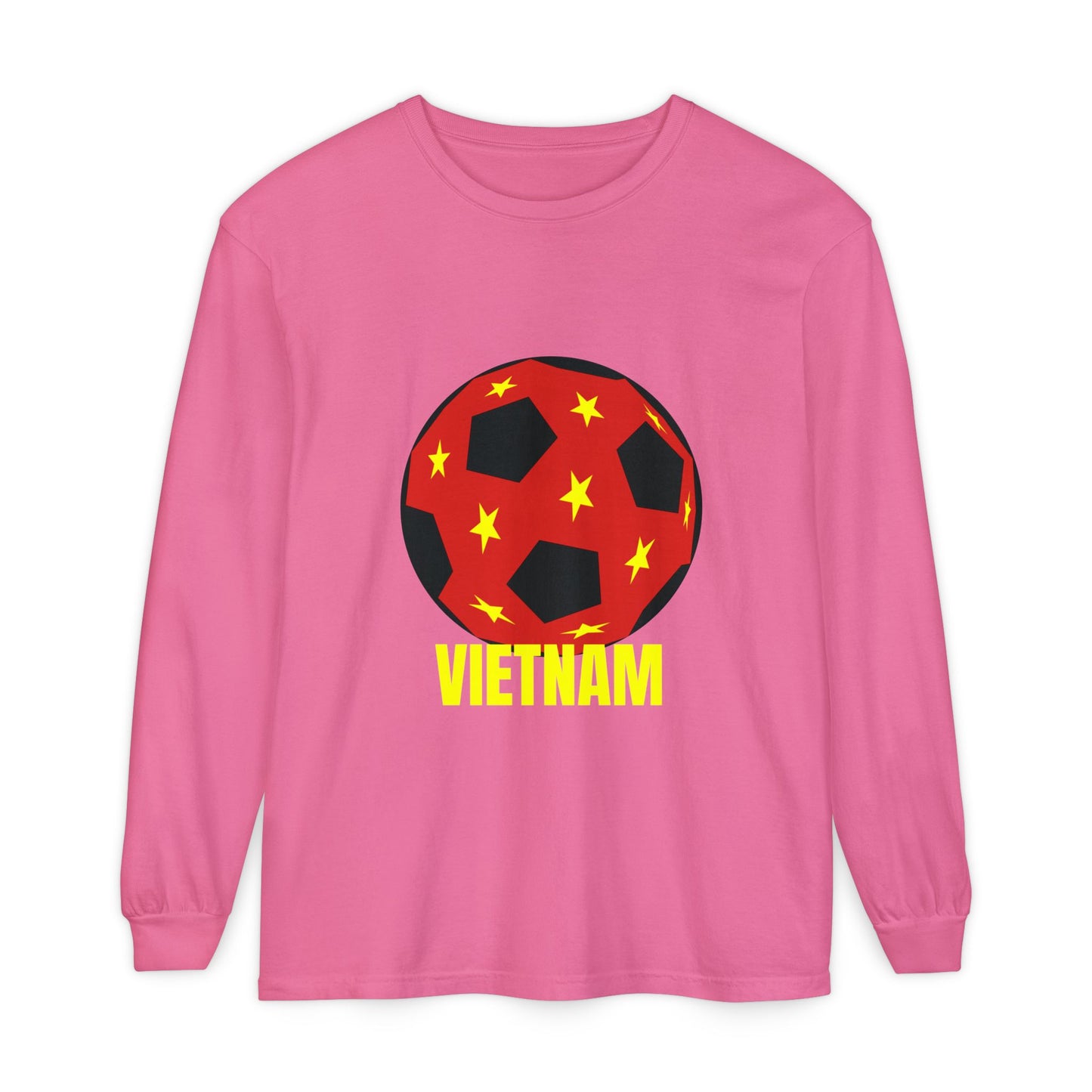Vietnam Fan Specialty Soccer Ball Design Long Sleeve T-Shirt Gold Text