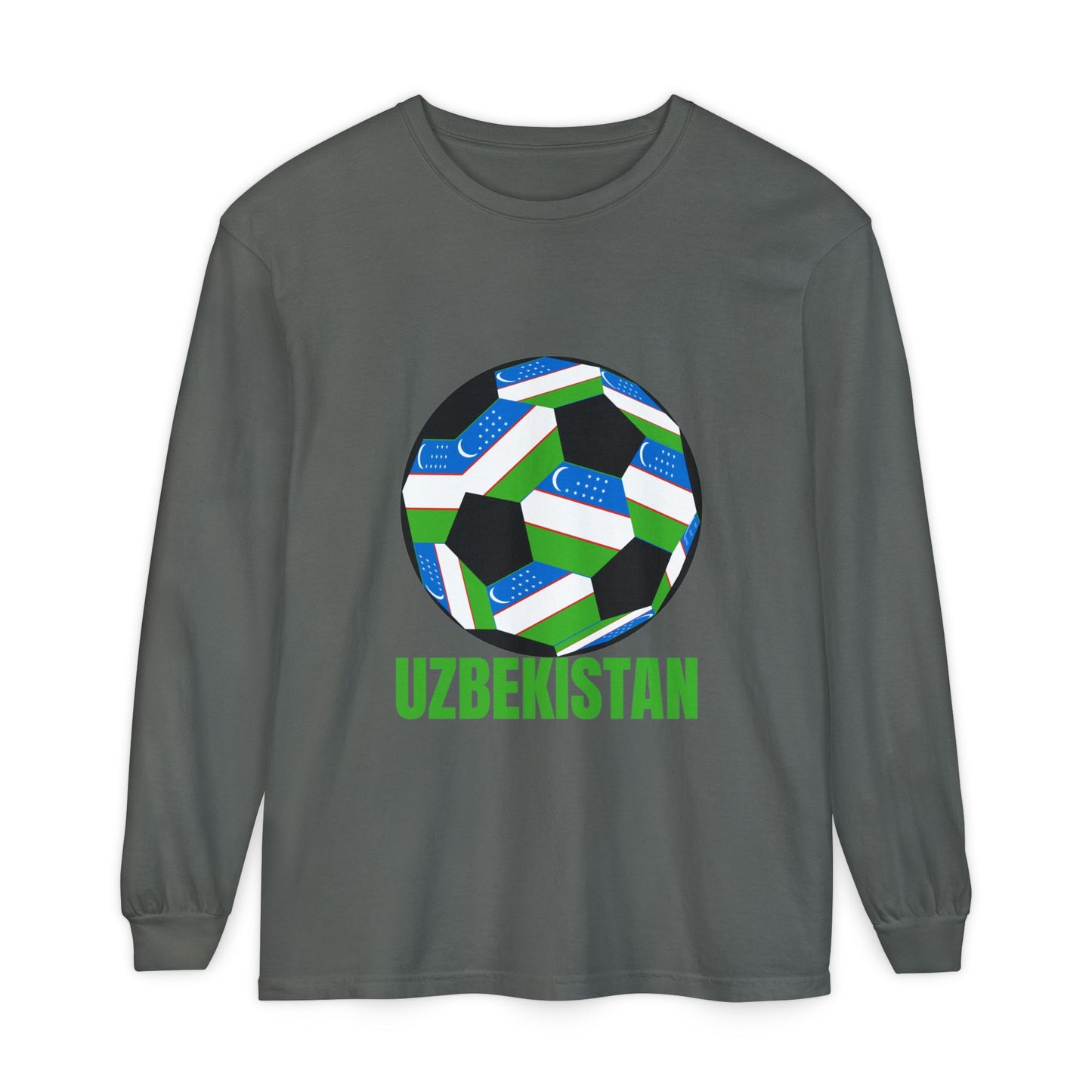 Uzbekistan Fan Specialty Soccer Ball Design Long Sleeve Tee