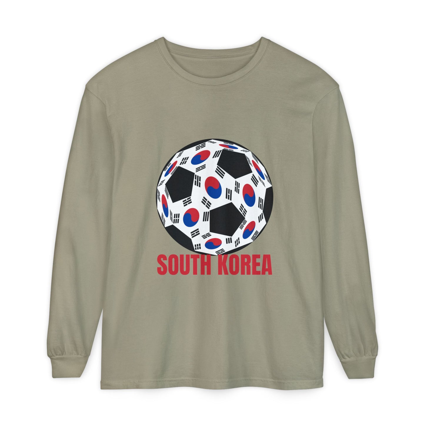 South Korea Fan Specialty Soccer Ball Design Long Sleeve Tee Red Text