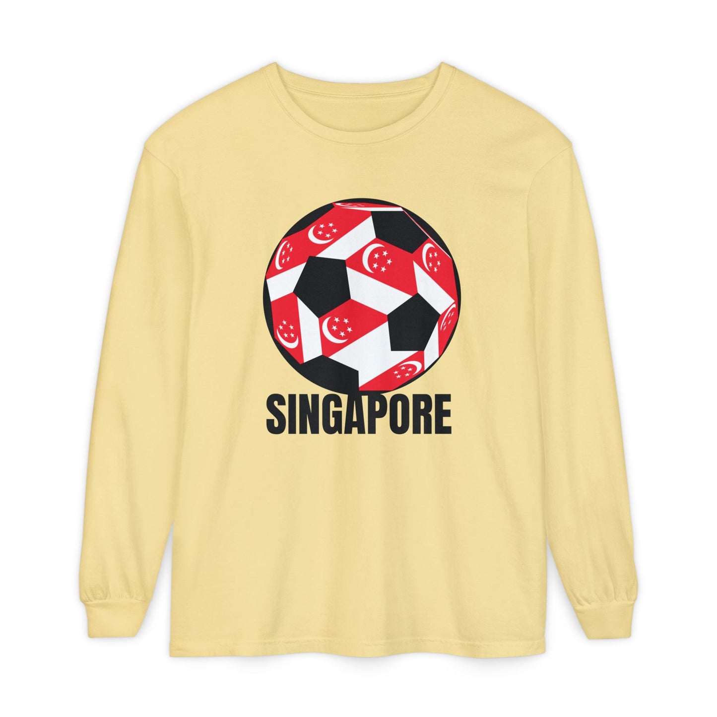 Singapore Fan Specialty Soccer Ball Design T Shirt Long Sleeve Tee Black Text