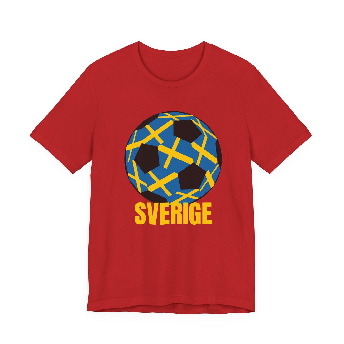 Sverige Fan Specialty Soccer Ball Design T Shirt Gold Text