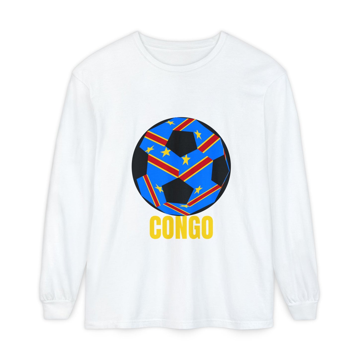 Congo Fan Specialty Soccer Ball Design T Shirt Yellow Text