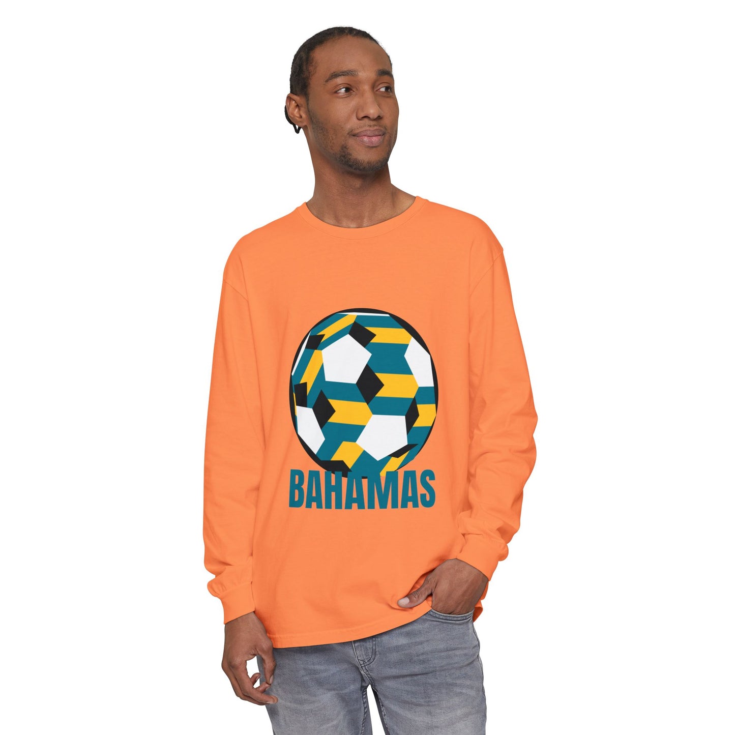 Bahamas Fan Specialty Soccer Ball Design Long Sleeve Tee