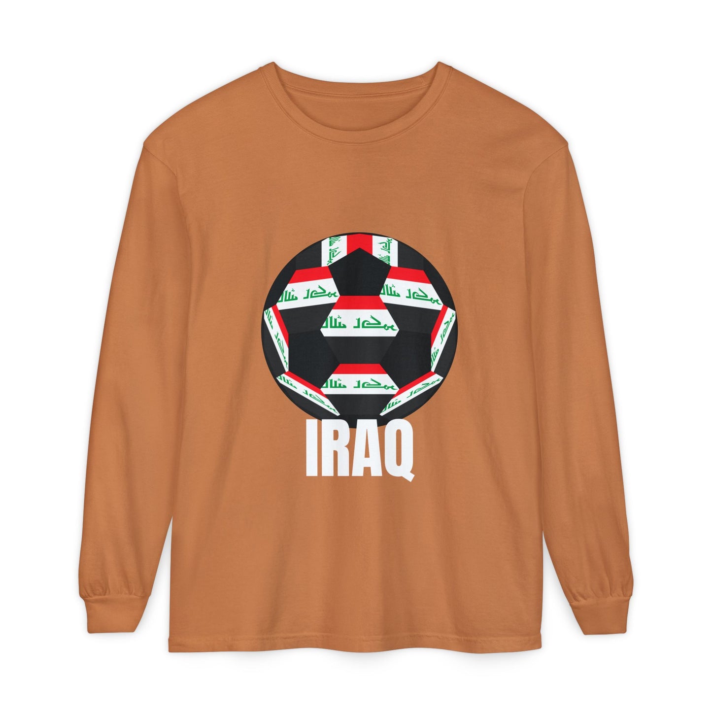 Iraq Fan Specialty Soccer Ball Design T Shirt Long Sleeve Tee