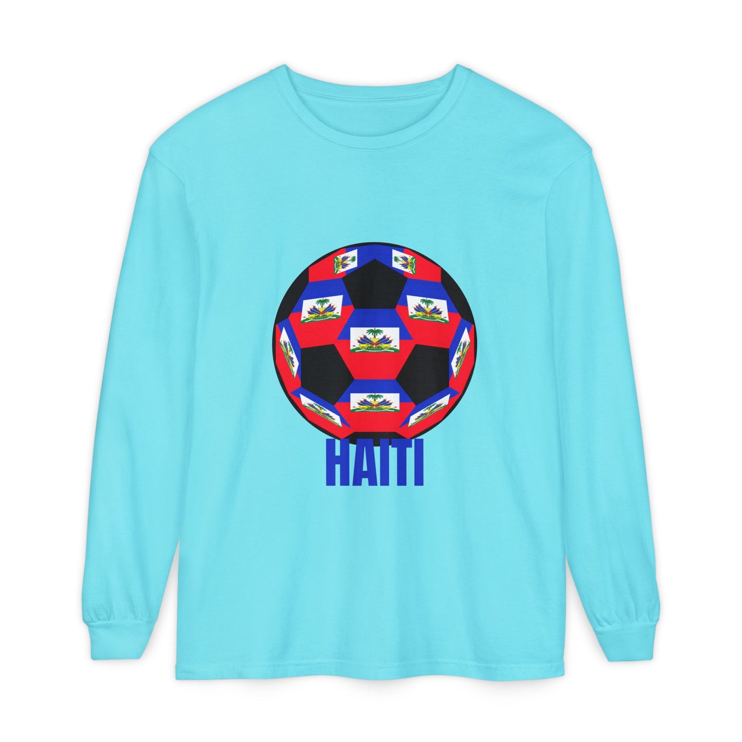 Haiti Fan Specialty Soccer Ball Design Long Sleeve Tee