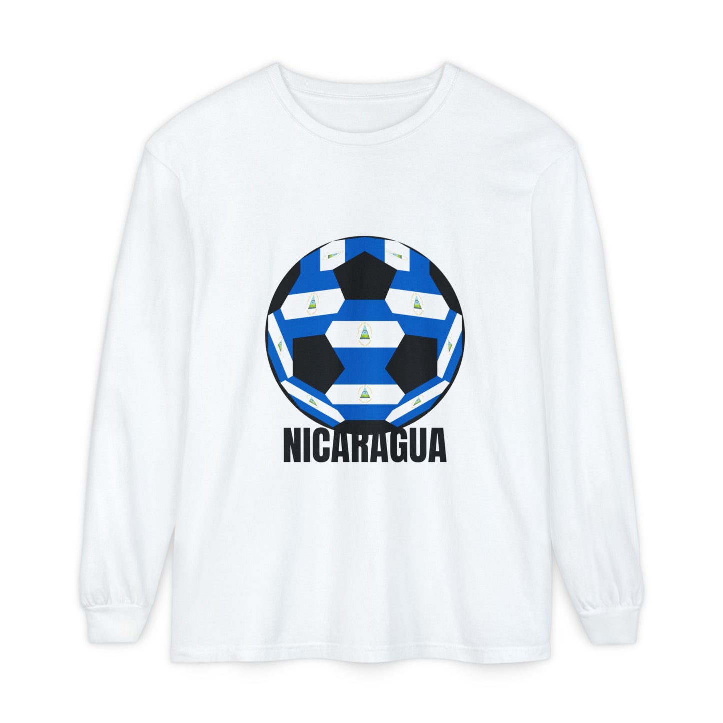 Nicaragua Fan Specialty Soccer Ball Design Long Sleeve Tee