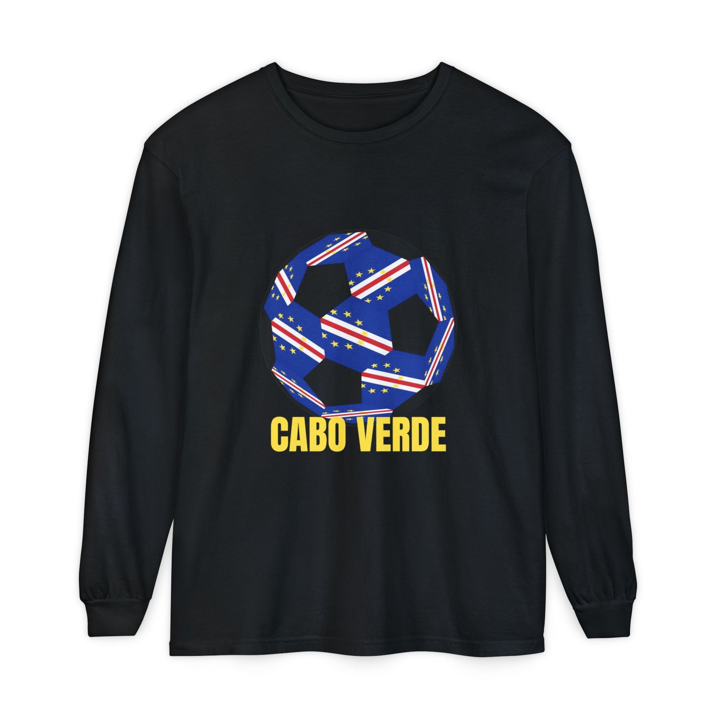 Cabo Verde Fan Specialty Soccer Ball Design T Shirt Long Sleeve Tee