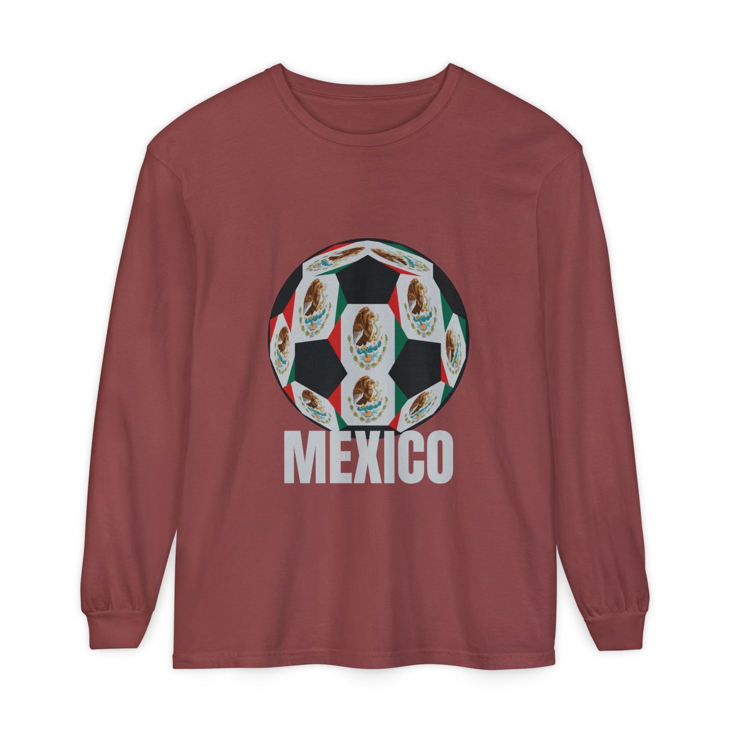 Mexico Fan Specialty Soccer Ball Design Long Sleeve Tee