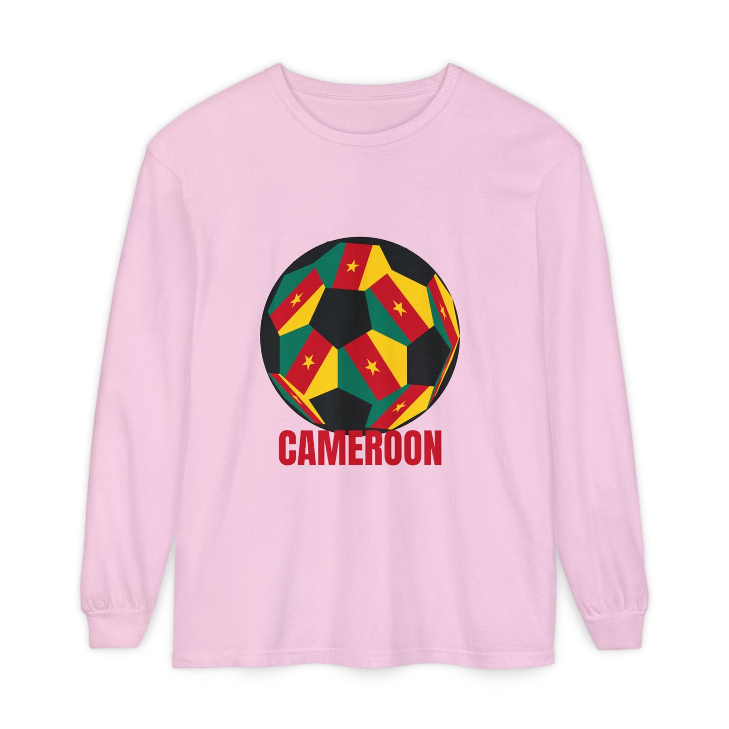 Cameroon Fan Specialty Soccer Ball Design Long Sleeve Tee