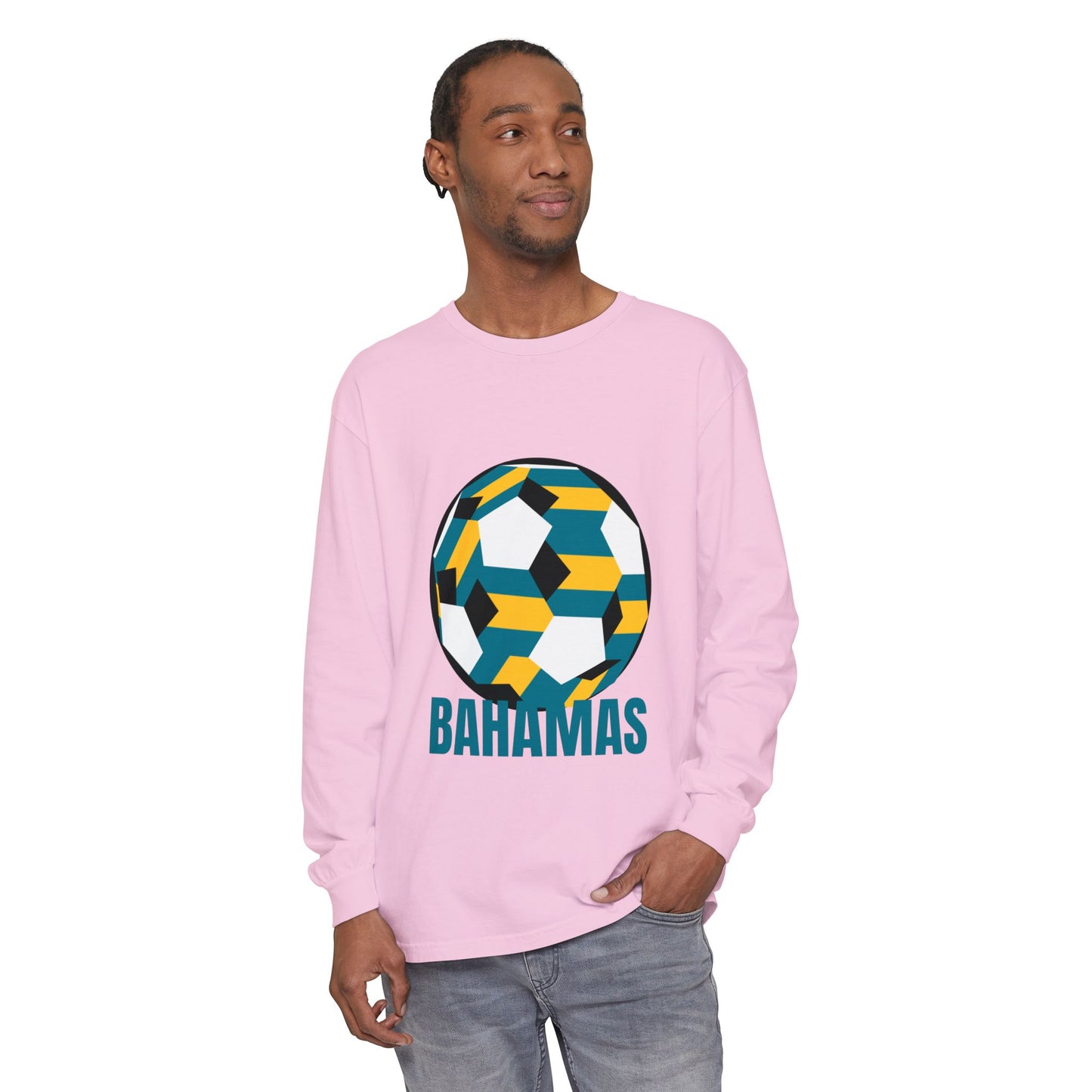 Bahamas Fan Specialty Soccer Ball Design Long Sleeve Tee