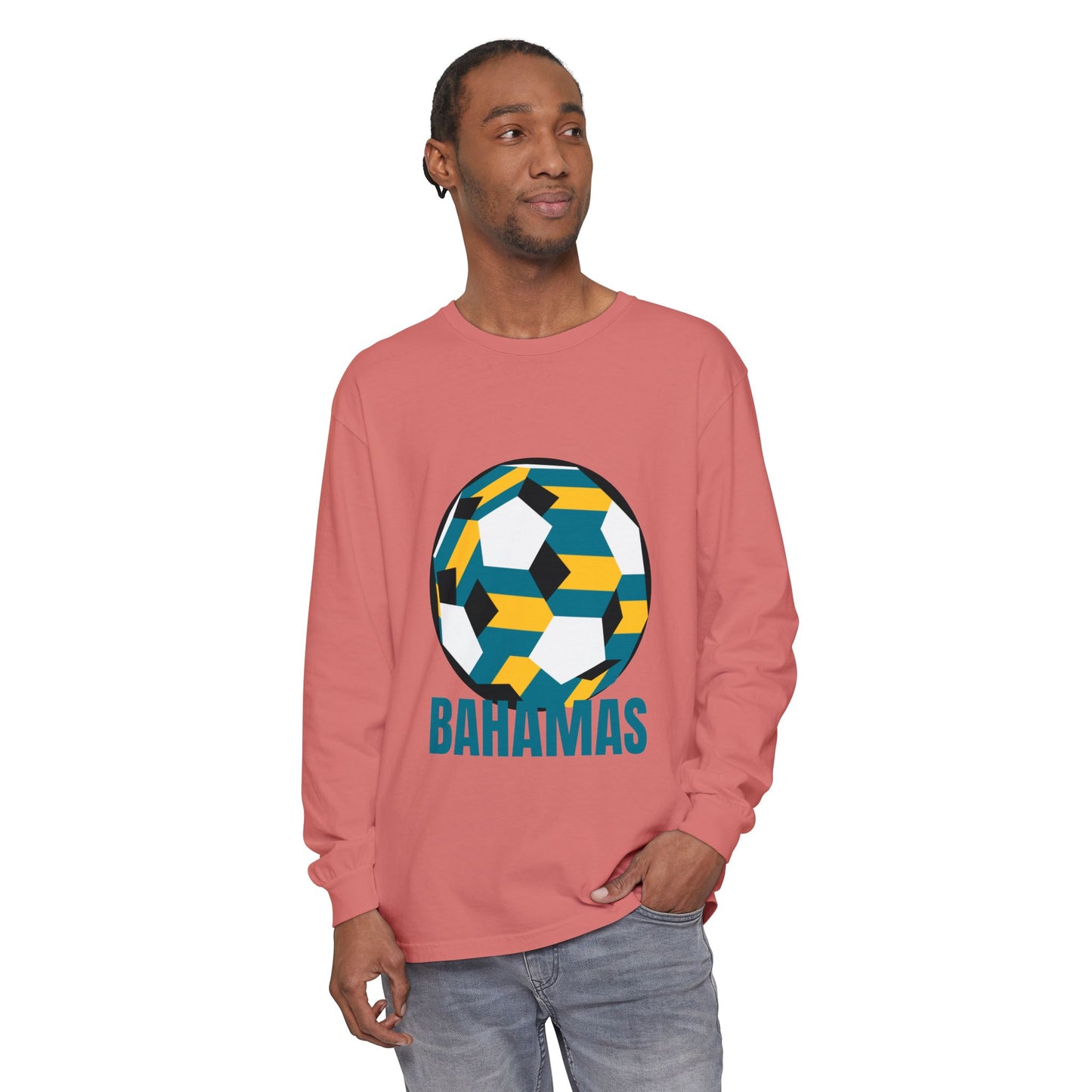 Bahamas Fan Specialty Soccer Ball Design Long Sleeve Tee