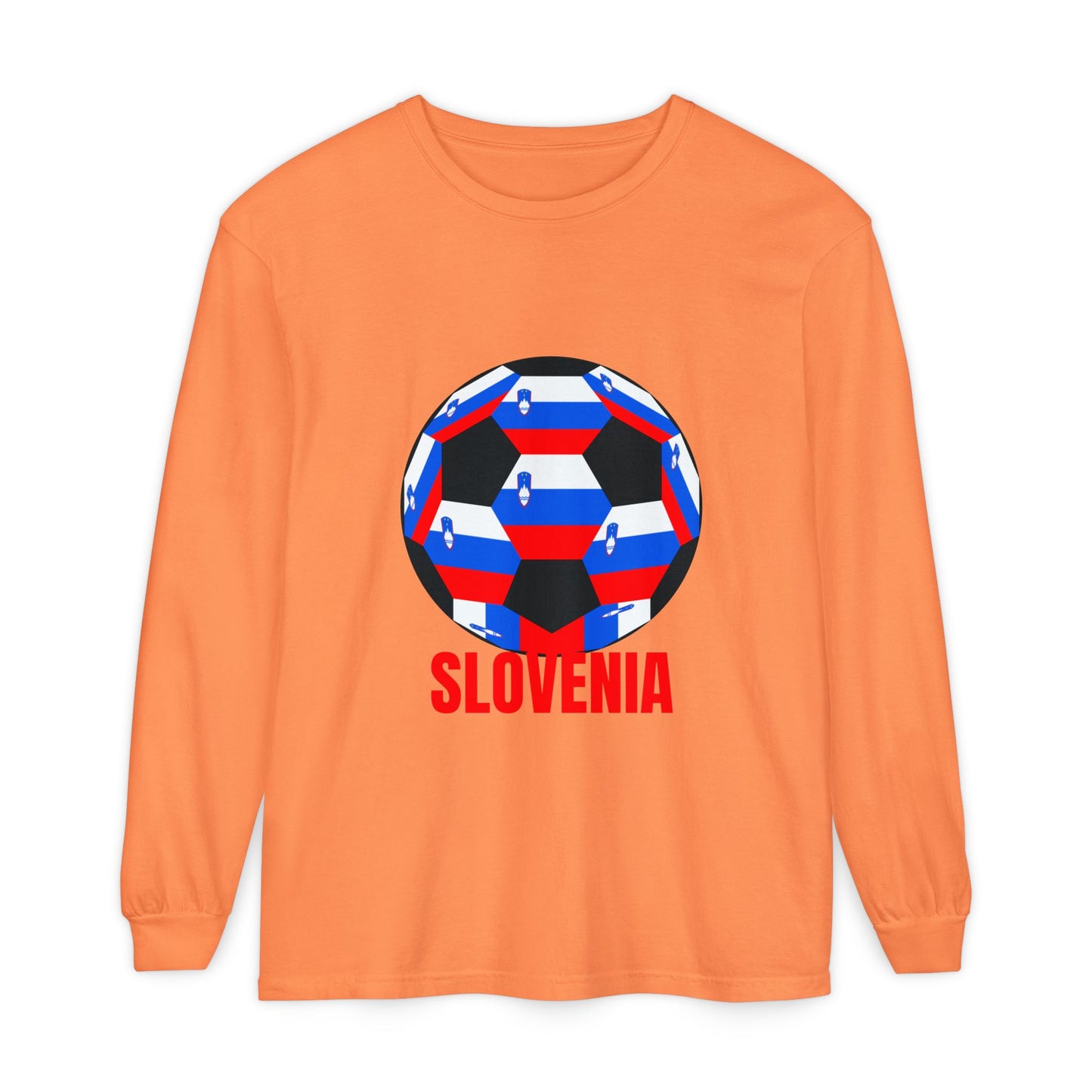 Slovenia Fan Specialty Soccer Ball Design Long Sleeve Shirt Red Text