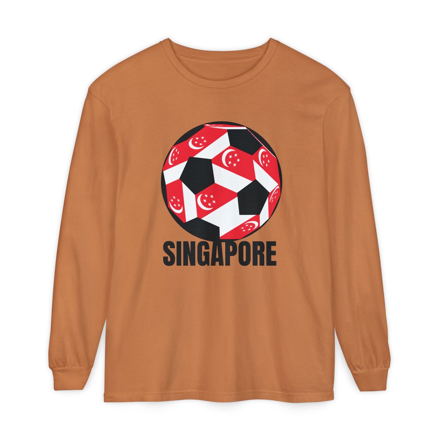 Singapore Fan Specialty Soccer Ball Design T Shirt Long Sleeve Tee Black Text