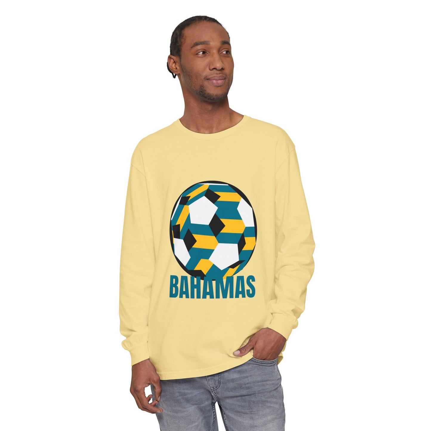 Bahamas Fan Specialty Soccer Ball Design Long Sleeve Tee