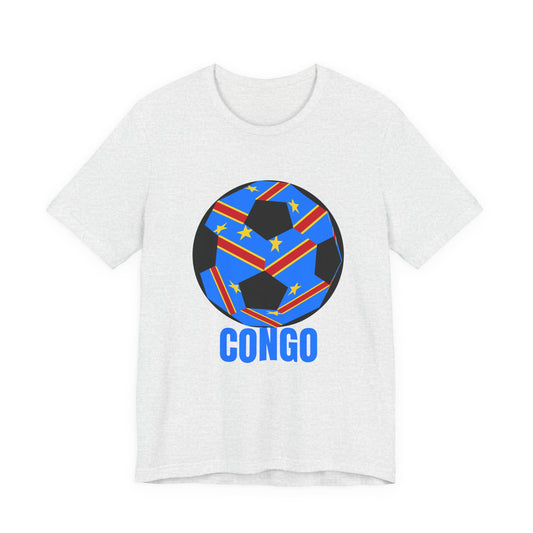 Congo Fan Specialty Soccer Ball Design T Shirt Blue Text
