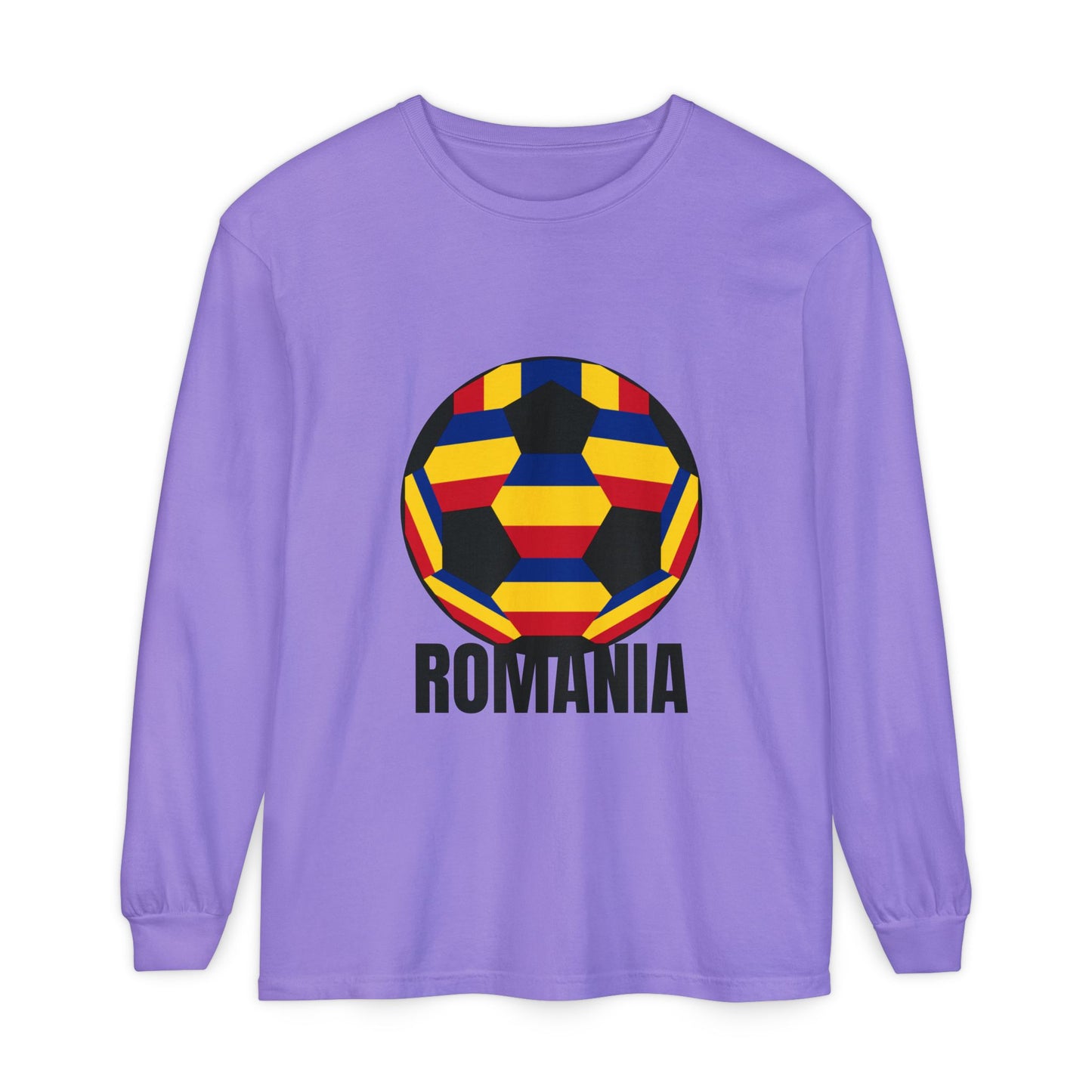 Romania Fan Specialty Soccer Ball Design Long Sleeve Tee