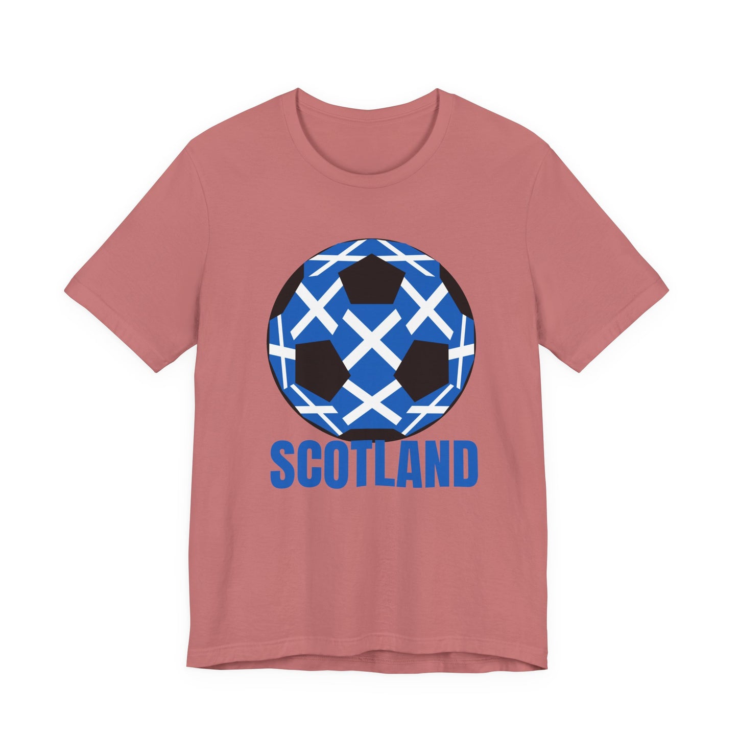 Scotland Fan Specialty Soccer Ball Design T Shirt Blue Text