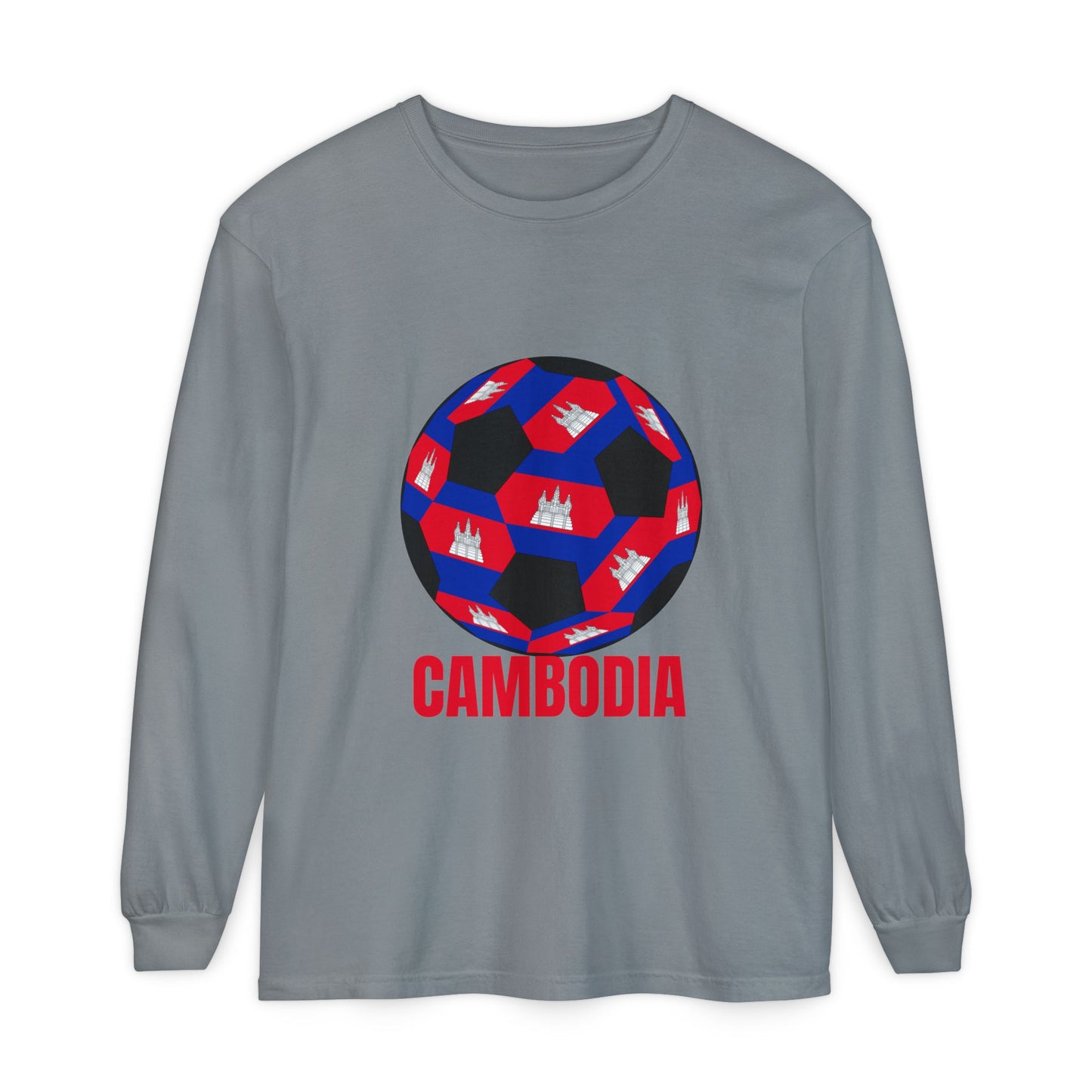 Cambodia Fan Specialty Soccer Ball Design Long Sleeve T‑Shirt
