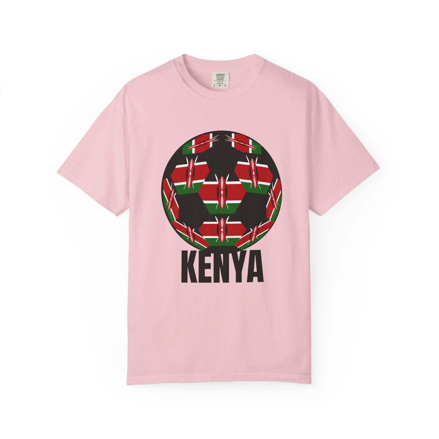 Kenya Fan Specialty Soccer Ball Design T Shirt Black Text