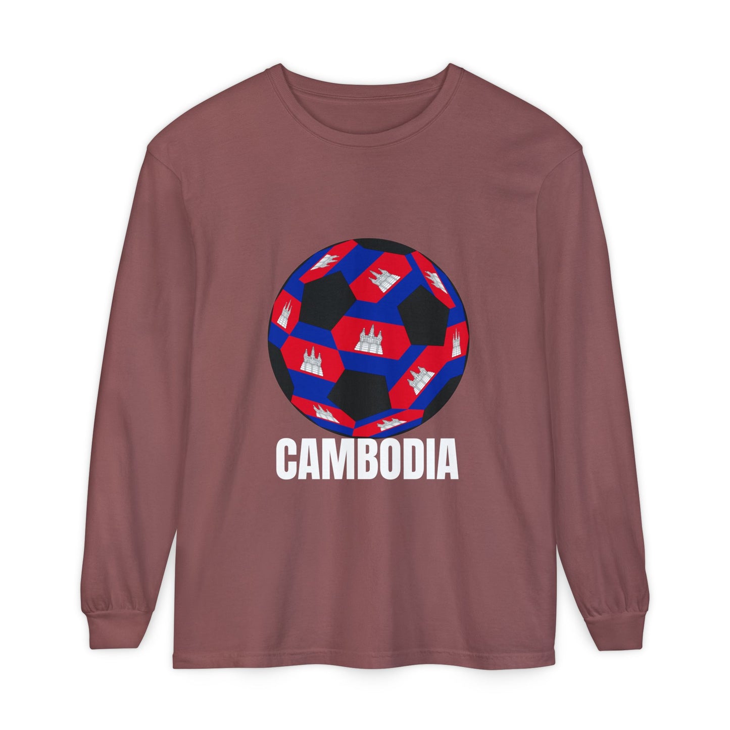 Cambodia Fan Specialty Soccer Ball Design Long Sleeve Tee