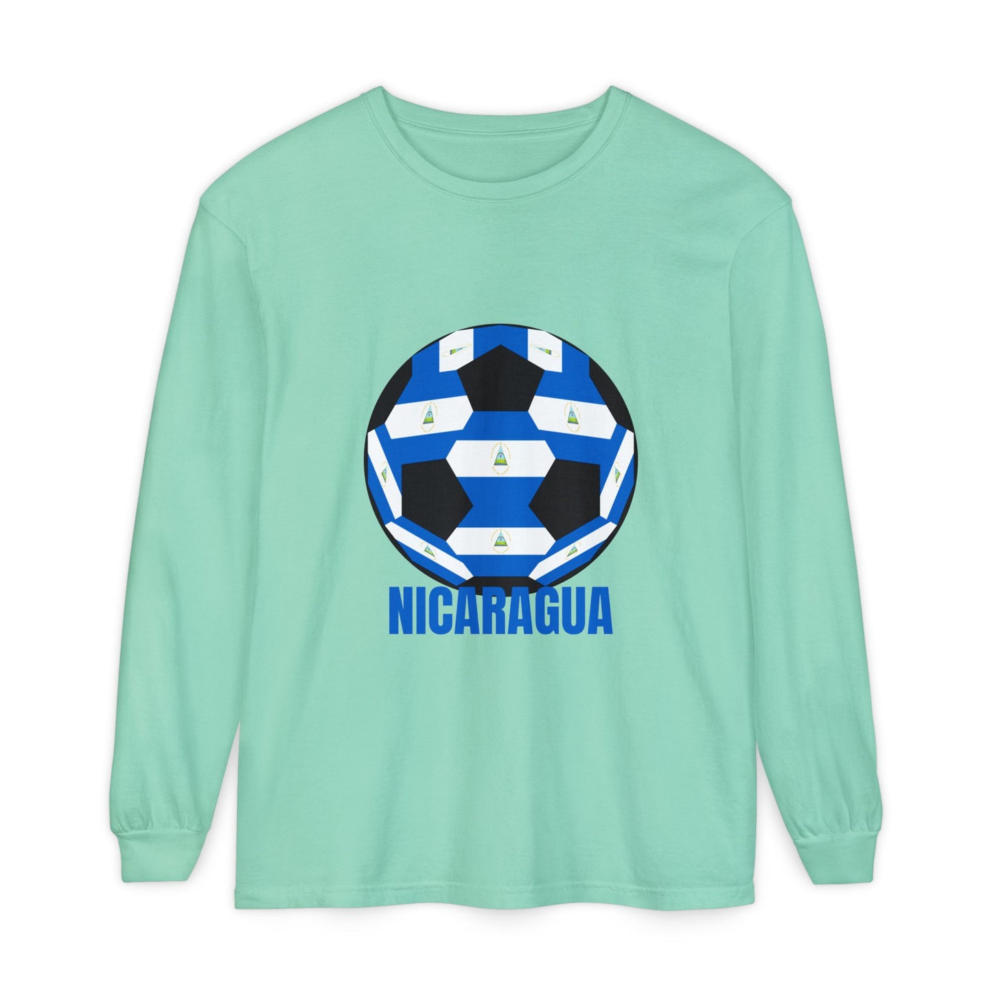 Nicaragua Fan Specialty Soccer Ball Design Long Sleeve Shirt