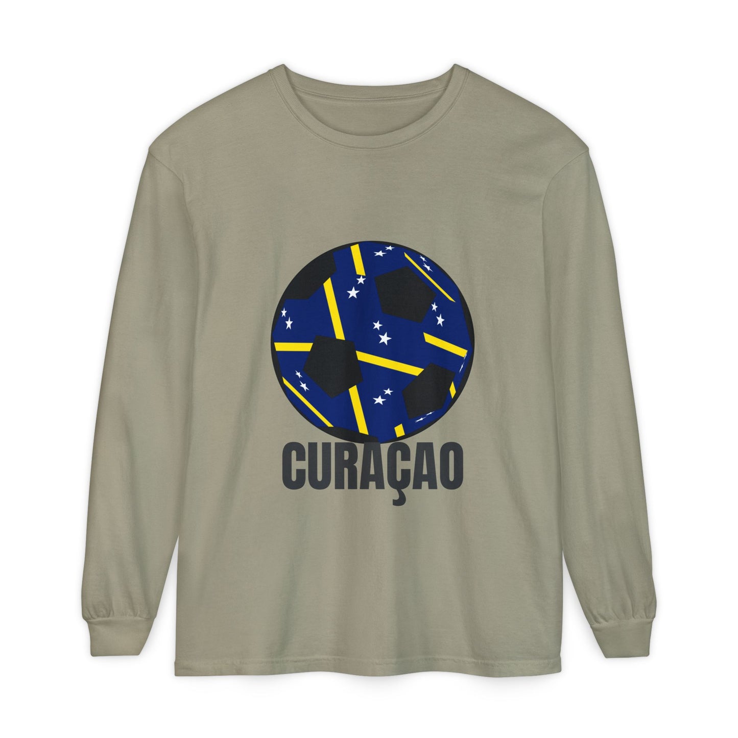 Curacao Fan Specialty Soccer Ball Design Long Sleeve Tee