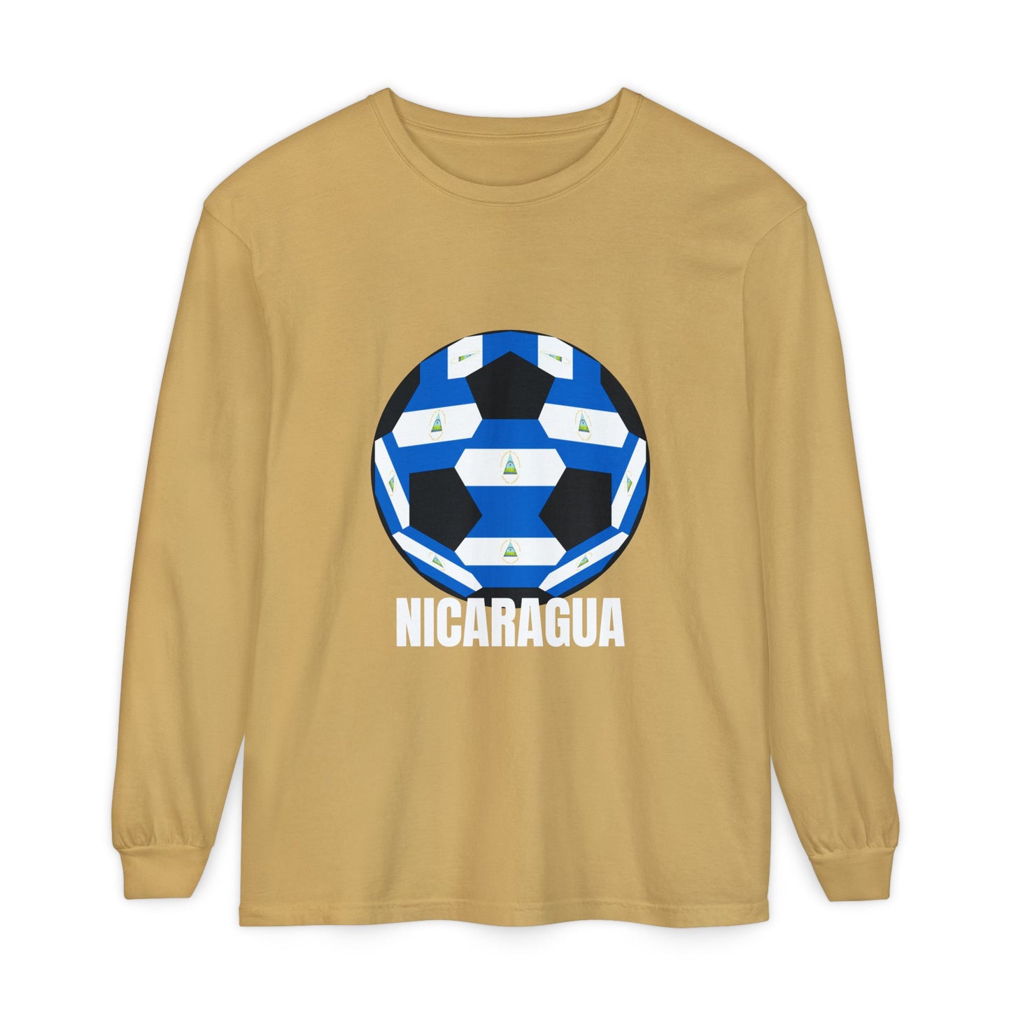 Nicaragua Fan Specialty Soccer Ball Design Long Sleeve Tee