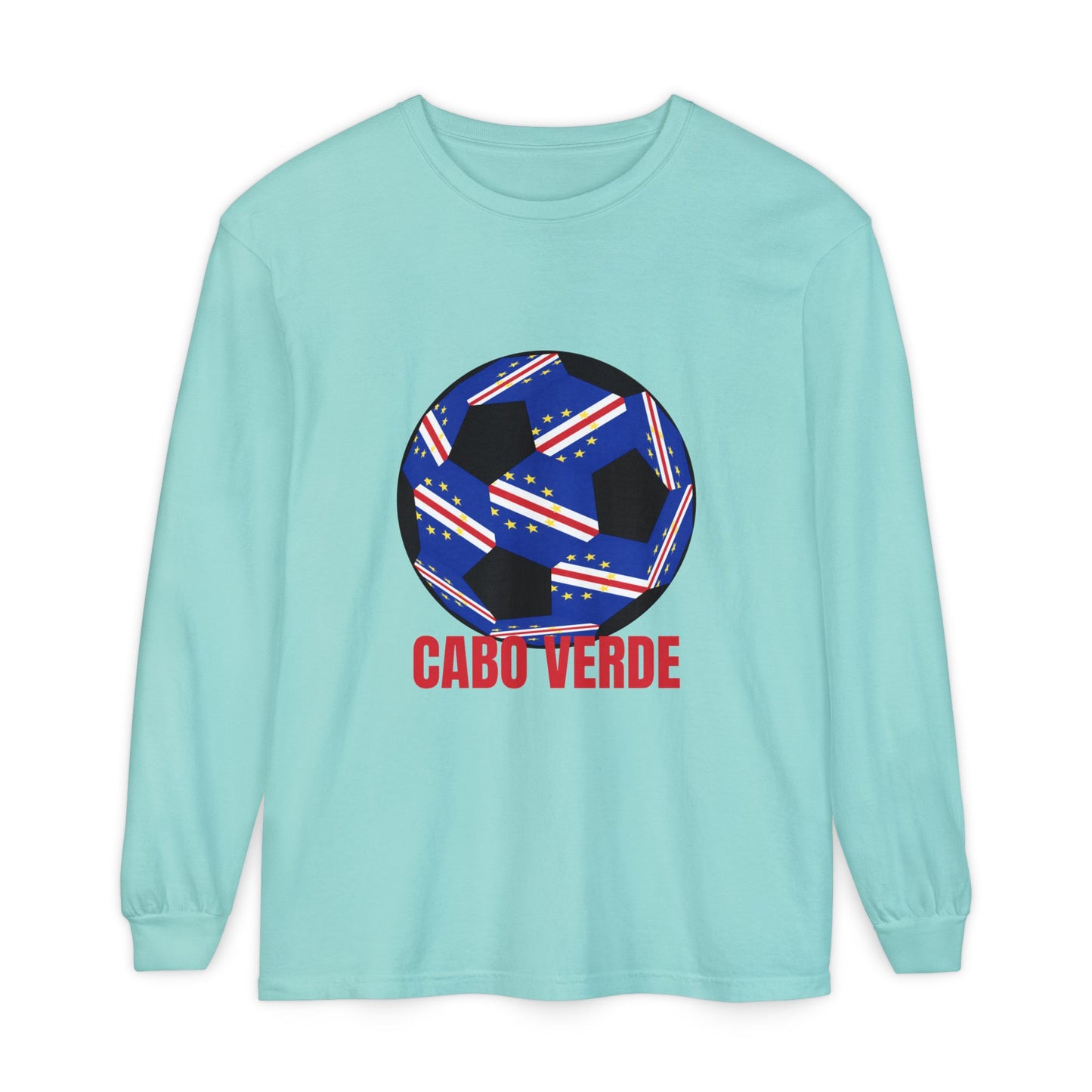 Cabo Verde Fan Specialty Soccer Ball Design Long Sleeve Tee