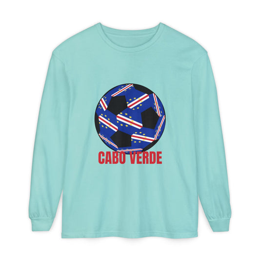 Cabo Verde Fan Specialty Soccer Ball Design Long Sleeve Tee