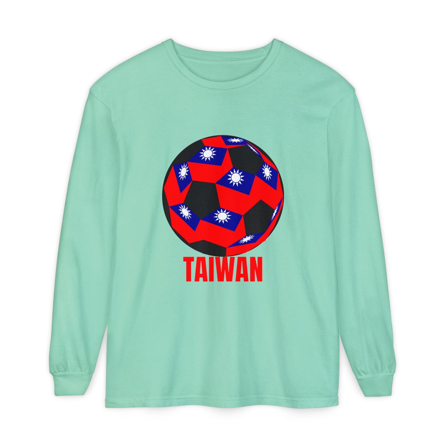 Taiwan Fan Specialty Soccer Ball Design  Long Sleeve T Shirt Red Text