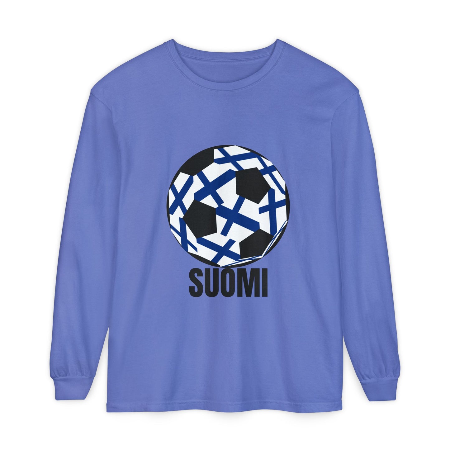 Finland Fan Specialty Soccer Ball Design Long Sleeve T-Shirt